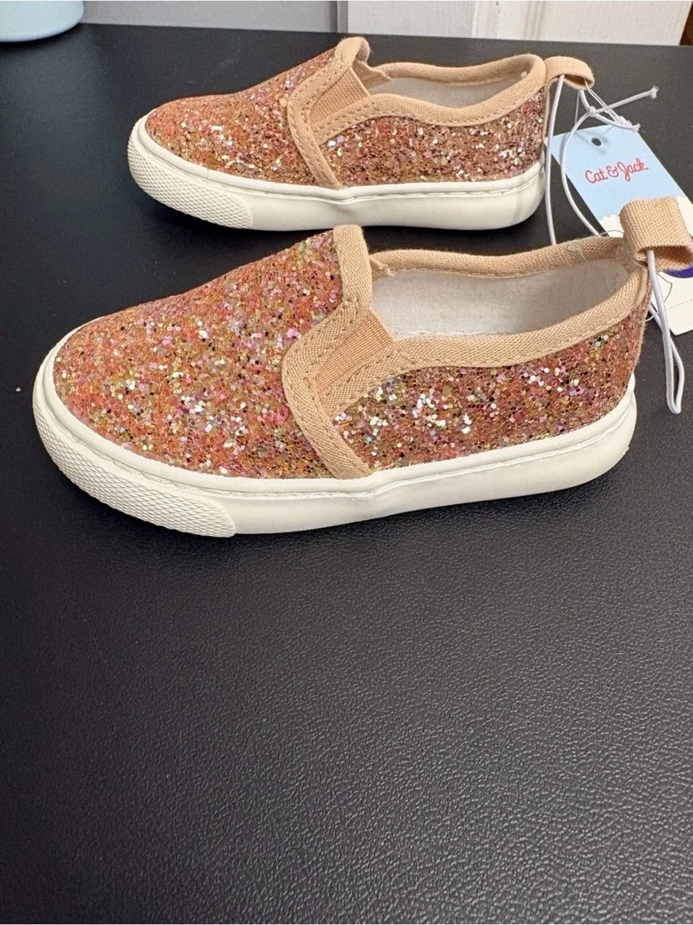 Cat & Jack Girls' Glitter Slip-On Sneakers - Rose Gold